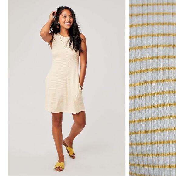 Carve Designs Womens Dress Small Ribbed Knit Shift Midi Stripped Yellow White - Picture 1 of 5